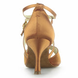 Brown Satin Dance Shoes For Women Girls Ballroom Latin Salsa Tango Dance Shoes High Quality