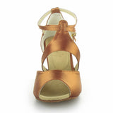 Brown Satin Dance Shoes For Women Girls Ballroom Latin Salsa Tango Dance Shoes High Quality
