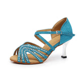 <transcy>Zapatos de baile latino de salón de diamantes de imitación para mujeres, niñas, zapatos de baile de salsa y tango</transcy>