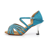 <transcy>Zapatos de baile latino de salón de diamantes de imitación para mujeres, niñas, zapatos de baile de salsa y tango</transcy>