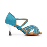 <transcy>Zapatos de baile latino de salón de diamantes de imitación para mujeres, niñas, zapatos de baile de salsa y tango</transcy>