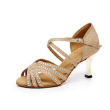 <transcy>Zapatos de baile latino de salón de diamantes de imitación para mujeres, niñas, zapatos de baile de salsa y tango</transcy>