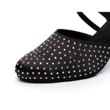 <transcy>Zapatos de baile modernos con diamantes de imitación, zapatos de baile de salsa de salón latino satinado para mujeres y niñas</transcy>