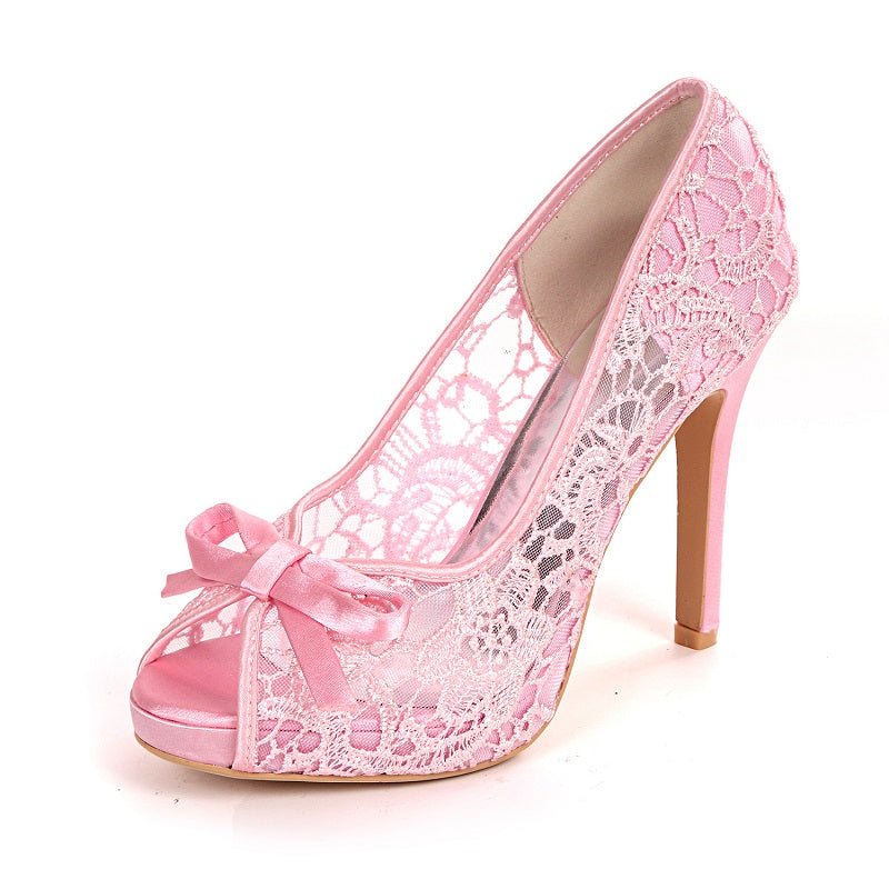Stiletto Heel Pumps Bowtie Platform Peep Toe Sandals Shoes For Wedding Party Pink White Black