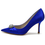 Women's Satin Stiletto Heel Closed Toe Pumps With Rhinestone