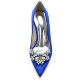 Women Pumps Stiletto Heel Pointed Toe Satin Rhinestone Party Wedding Heels Shoes