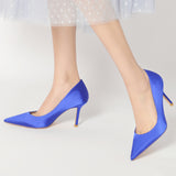 Women Stiletto Heel Pumps Pointed Toe Satin Party Wedding Heels Shoes