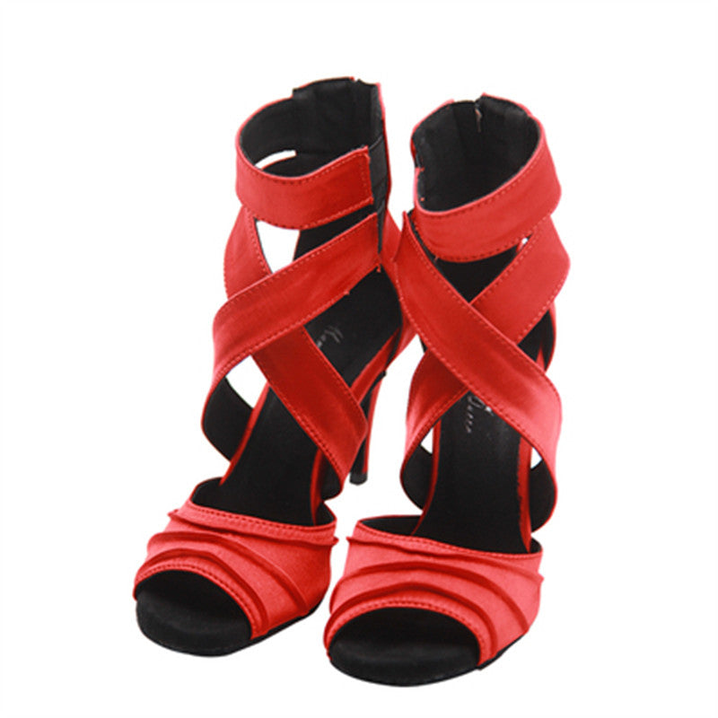 Satin Professional Women Laitn Dance Boots Ankle Strap Custom Heel Ballroom Salsa Dance Shoes Indoor