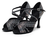 Rhinestone Latin Dance Shoes Red Black Ballroom Salsa Dancing Shoes for Wedding Party Girls Soft Bottom