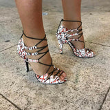 Women Latin Ballroom Salsa Dance Shoes Open Toe Lace Up Boots