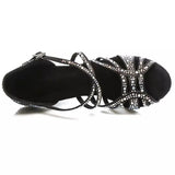 <transcy>Zapatos de baile con diamantes de imitación, zapatos latinos de salón, negro, rojo, zapatos de baile de Tango para mujer, con tacón de mujer</transcy>