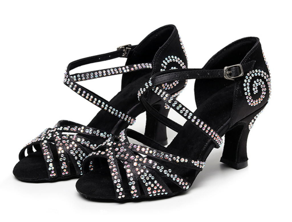 Black Rhinestone Dance Shoes For Women Party Wedding Jazz Latin Ballroom Tango Dancing Shoes