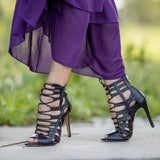 Women Ballroom Latin Dance Shoes Boots Black Salsa Tango Social Shoes Lace-up High heel 6/7.5/8.5/10cm Suede Sole