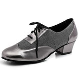 Girls PU Latin Ballroom Dance Shoes Women Lace Up Bachata Teacher Professional Square Heel Dancing Shoes
