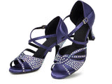 Women Ballroom Latin Dance Shoes | Blue Salsa Tango Shoes | Rhinestone | Danceshoesmart