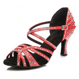 <transcy>Zapatos de baile con diamantes de imitación, zapatos latinos de salón, negro, rojo, zapatos de baile de Tango para mujer, con tacón de mujer</transcy>