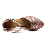 Glitter Women Modern Dance Shoes Red Golden Round Closed Toe Latin Ballroom Tango Waltz Dancing Shoes