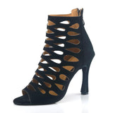 Ladies Black Purple Suede Fashion Cross Strap Sexy High Heel Sandals Comfortable Latin Dance Shoes Salsa Shoes Boots