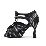 Girls Lace Up Latin Dance Shoes Women Rhinestone Bachata Ballroom Salsa Dancing Shoes For Ladies Soft Bottom