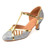 Sequined Cloth Modern Dancing Shoes Women Closed Toe Soft Bottom Ballroom Latin Dance Shoes Heel