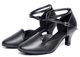 Girls Closed Toed Latin Ballroom Dance Shoes Black Women Soft Bottom Ballroom Ladies Bachata Salsa Modern Dancing Shoes