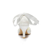 Champagne White Wedding Shoes Pumps Pearl Rhinestone Buckle Pumps For Women Girls Bride Party