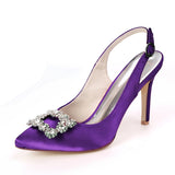 Women's Pumps Fashion Stiletto High Heel Wedding Shoes Pointed Satin Rhinestone Buckle Slip On Shoes