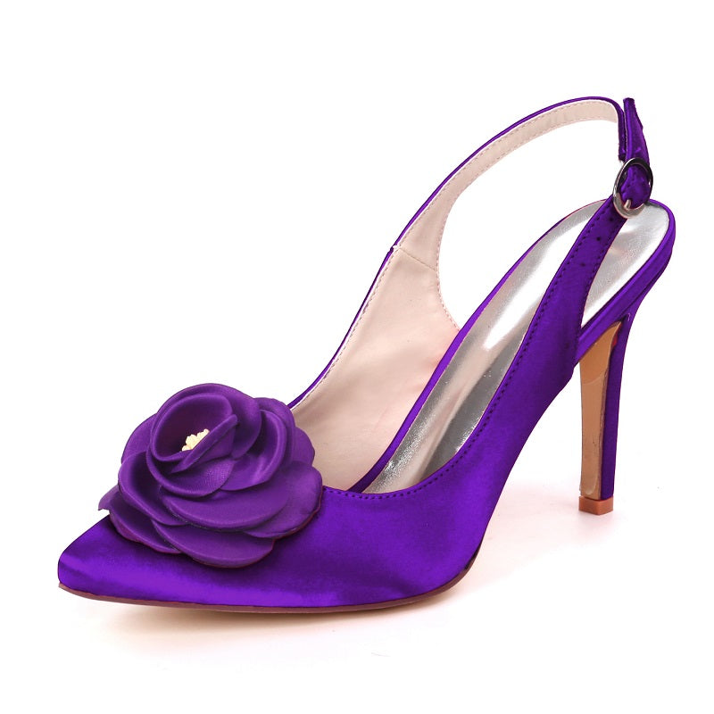 Women's Satin Heel Pumps With Flower Sandals For Wedding Party