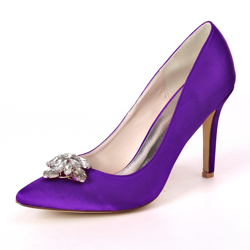 Women's Shoes Pumps Closed Point Toe 9.5CM High Heels Stiletto Buckle Rhinestone Wedding Shoes