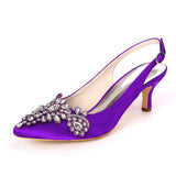 Satin Rhinestone Wedding Pumps 6cm Stiletto Heel Women Bride High Heel Shoes With Rhinestone