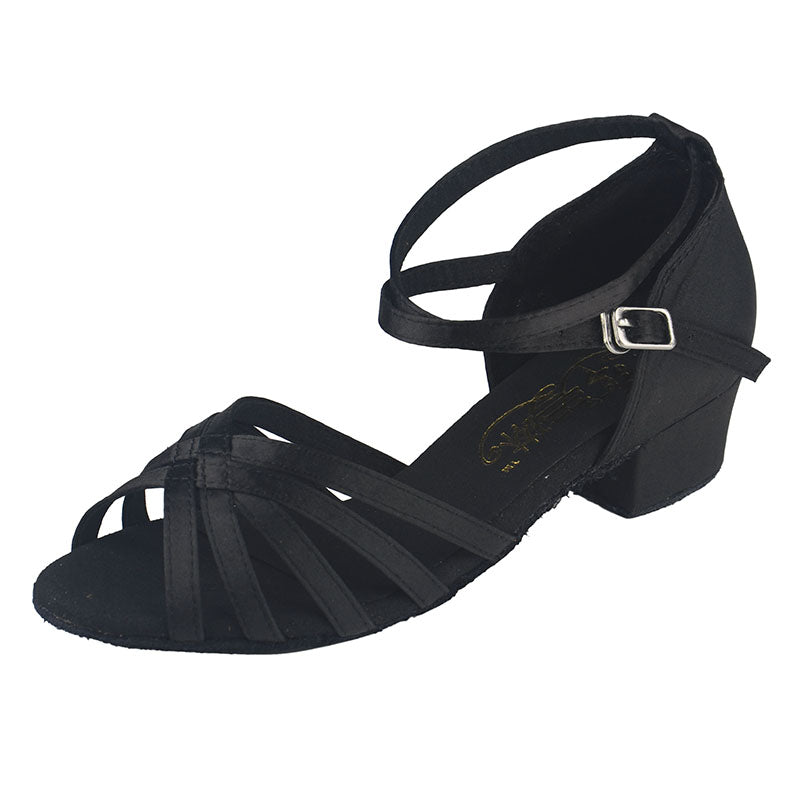 <transcy>Zapatos de baile latino de Salsa con nudo de satén para mujer, zapatos de baile negros y marrones con tacón personalizado</transcy>