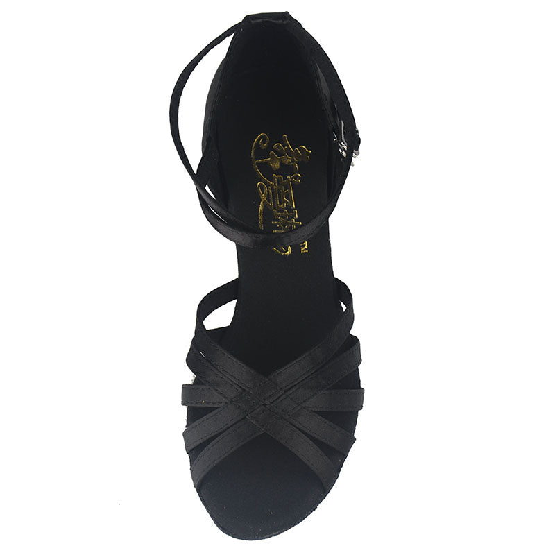 <transcy>Zapatos de baile latino de Salsa con nudo de satén para mujer, zapatos de baile negros y marrones con tacón personalizado</transcy>