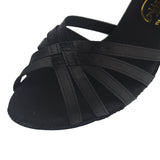 <transcy>Zapatos de baile latino de Salsa con nudo de satén para mujer, zapatos de baile negros y marrones con tacón personalizado</transcy>