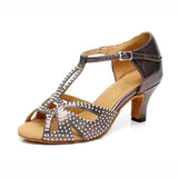 <transcy>Gran oferta, zapatos de baile latino para mujer, sandalias de PU, zapatos de baile de salón para mujer, hebilla de diamantes de imitación de suela suave de tacón alto</transcy>