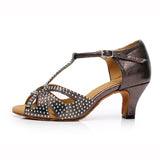 <transcy>Gran oferta, zapatos de baile latino para mujer, sandalias de PU, zapatos de baile de salón para mujer, hebilla de diamantes de imitación de suela suave de tacón alto</transcy>