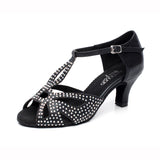 <transcy>Gran oferta, zapatos de baile latino para mujer, sandalias de PU, zapatos de baile de salón para mujer, hebilla de diamantes de imitación de suela suave de tacón alto</transcy>