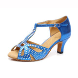 <transcy>Gran oferta, zapatos de baile latino para mujer, sandalias de PU, zapatos de baile de salón para mujer, hebilla de diamantes de imitación de suela suave de tacón alto</transcy>