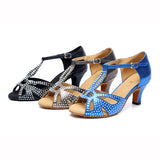 <transcy>Gran oferta, zapatos de baile latino para mujer, sandalias de PU, zapatos de baile de salón para mujer, hebilla de diamantes de imitación de suela suave de tacón alto</transcy>