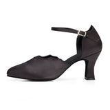 <transcy>Zapatos de baile moderno de satén negro para mujer, zapatos de baile de salón latino profesional Salsa Tango</transcy>