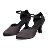 <transcy>Zapatos de baile moderno de satén negro para mujer, zapatos de baile de salón latino profesional Salsa Tango</transcy>