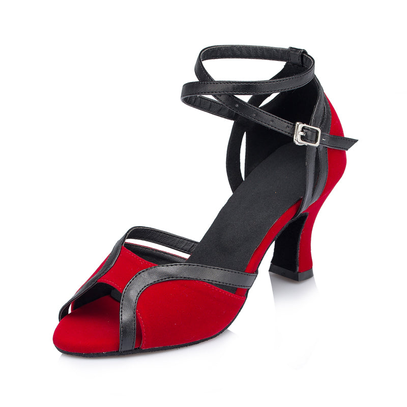 Customized Heel Height Red Latin Ballroom Salsa Dance Shoes For Women Girls