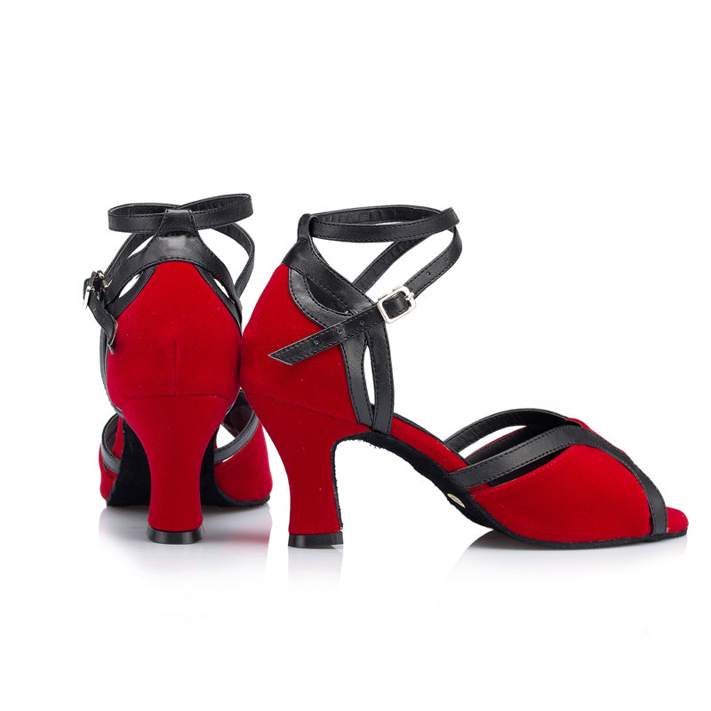 Customized Heel Height Red Latin Ballroom Salsa Dance Shoes For Women Girls