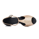 <transcy>Zapatos de baile latino con purpurina dorados y negros para mujer, zapatos de baile de salón de baile y salsa de tango</transcy>