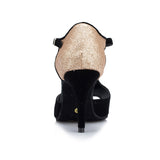 <transcy>Zapatos de baile latino con purpurina dorados y negros para mujer, zapatos de baile de salón de baile y salsa de tango</transcy>