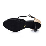 <transcy>Zapatos de baile latino con purpurina dorados y negros para mujer, zapatos de baile de salón de baile y salsa de tango</transcy>