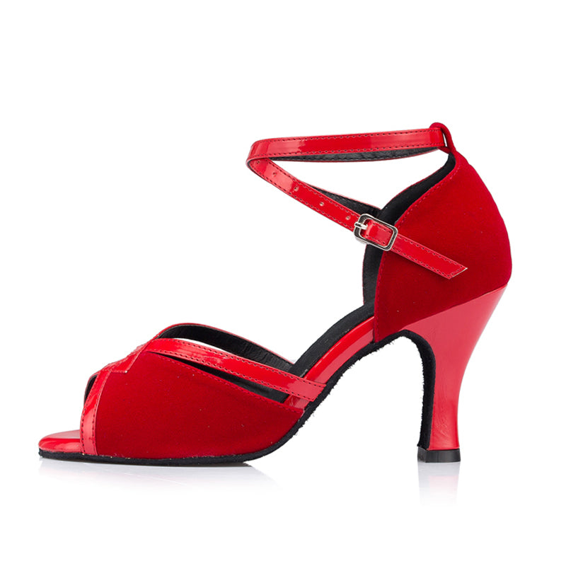 <transcy>Красные и черные женские туфли для латинских бальных танцев сальсы</transcy>