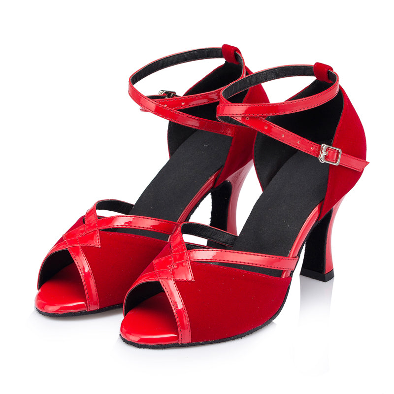 <transcy>Красные и черные женские туфли для латинских бальных танцев сальсы</transcy>