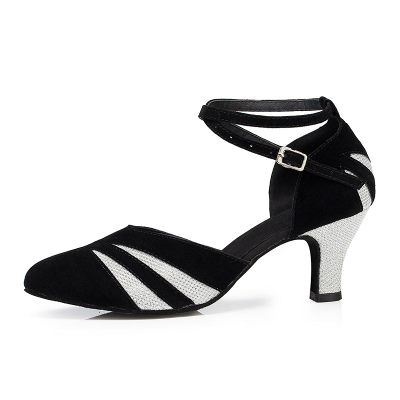 Flock Women Modern Dance Shoes Glitter Suede Soft Sole Latin Ballroom Salsa Tango Dance Shoes