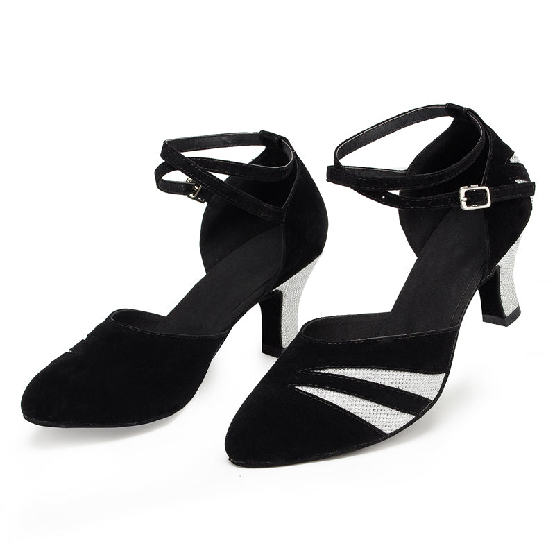 <transcy>Женская обувь из флока для современных танцев, блестящая замшевая обувь на мягкой подошве для латинских бальных танцев, сальсы, танго, танцевальная обувь</transcy>