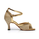 <transcy>Zapatos De Baile Latino De Salón De Salsa Para Mujeres Niñas Dorado Negro Plata Morado</transcy>